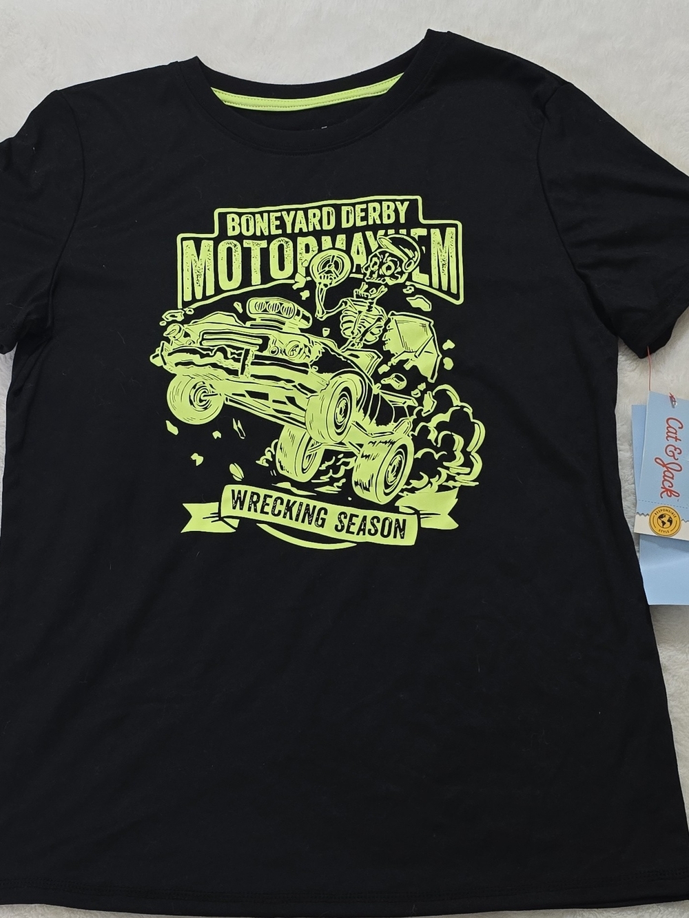 Cat & Jack Boys XL (14) Black Boneyard Derby Graphic Sleep Shirt Tee NWT